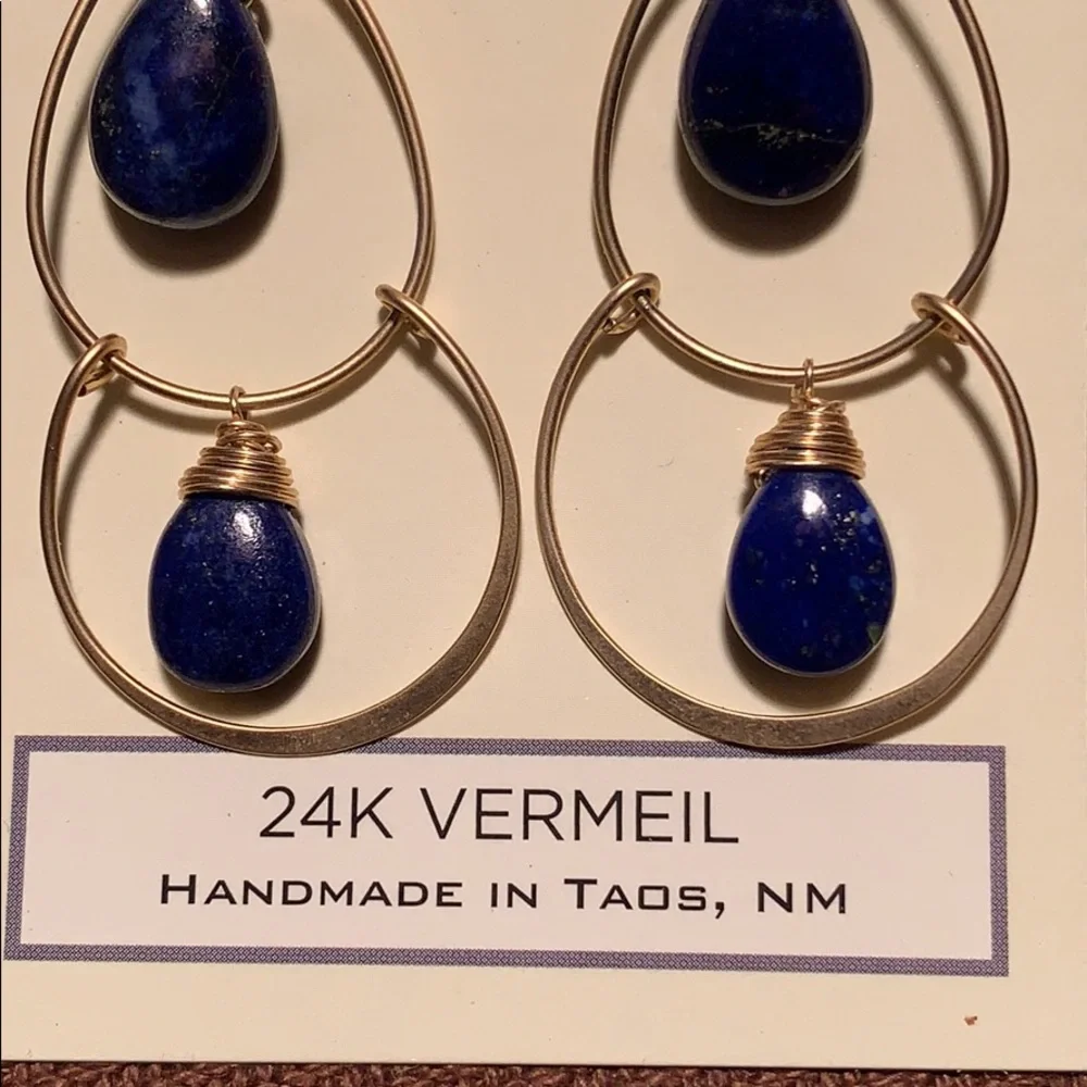 NWT 24KGold Vermeil Handmade Lapis Lazuli earrings - Picture 5 of 9
